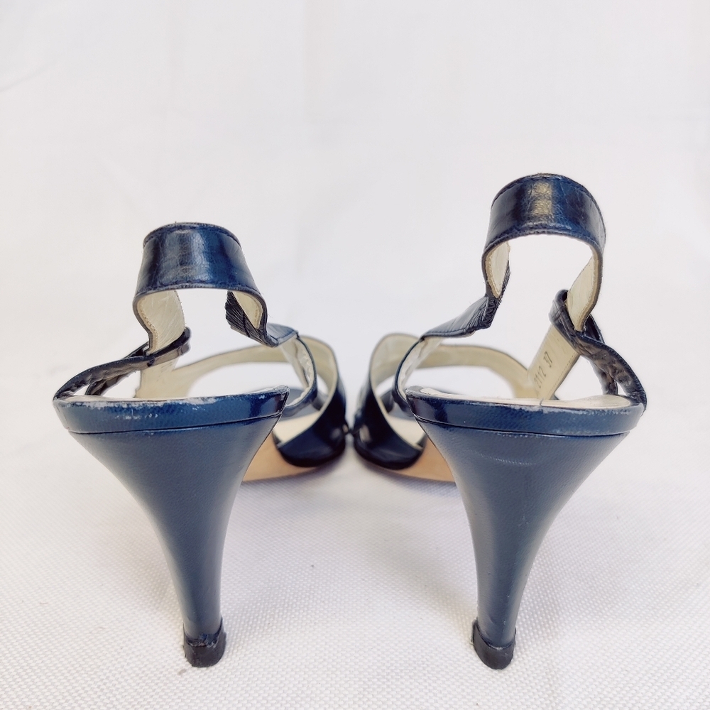 Gucci Blue Snakeskin Slingback Heels Size 37 Vintage 70s–80s Sandals Made Italy - Picture 6 of 15